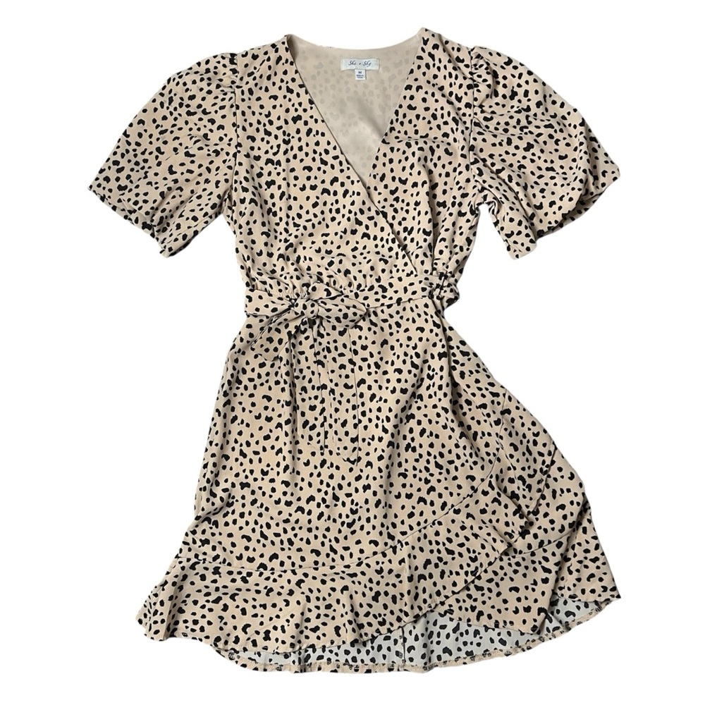 She + Sky Animal Print V-Neck Faux Wrap Mini Dress size Medium